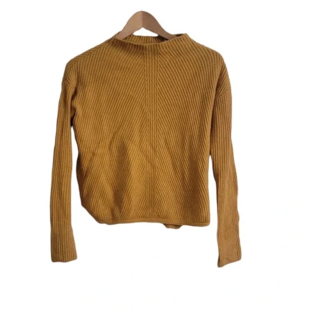 Aritzia Babaton Chalmers Mustard Yellow Textured Wool Mock Neck Sweater Top XS 0